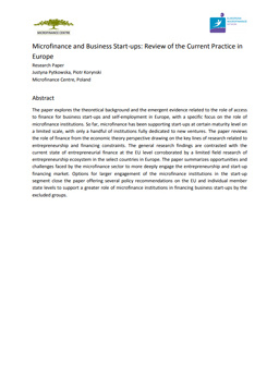 Microfinance and Start-ups in Europe: Review of the Current Practice in Europe 