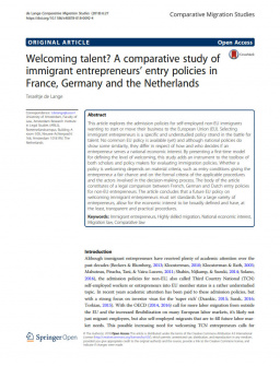 Welcoming talent? A comparative study of immigrant entrepreneurs’ entry policies in France, Germany and the Netherlands
